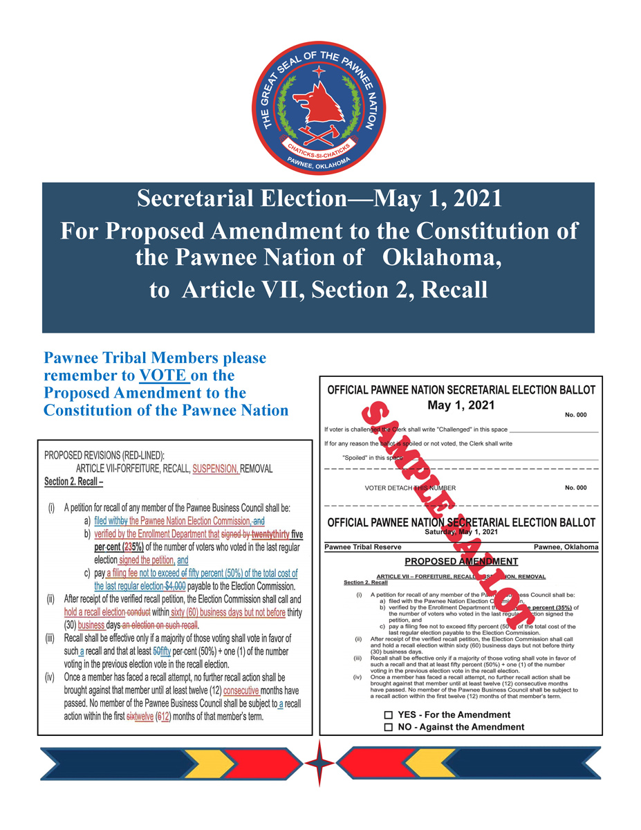Proposed Amendment to the Constitution of the Pawnee Nation of Oklahoma, to Article VII, Section